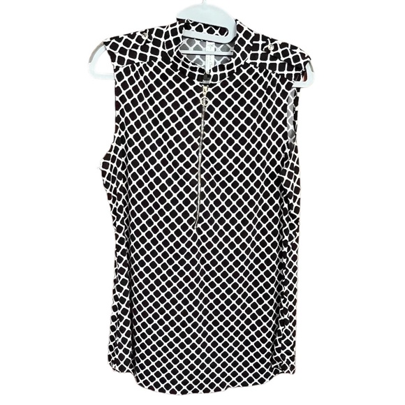 PerCeption Concept Black White Geometric Zippered Sleeveless Tank Blouse Size L - Picture 1 of 8